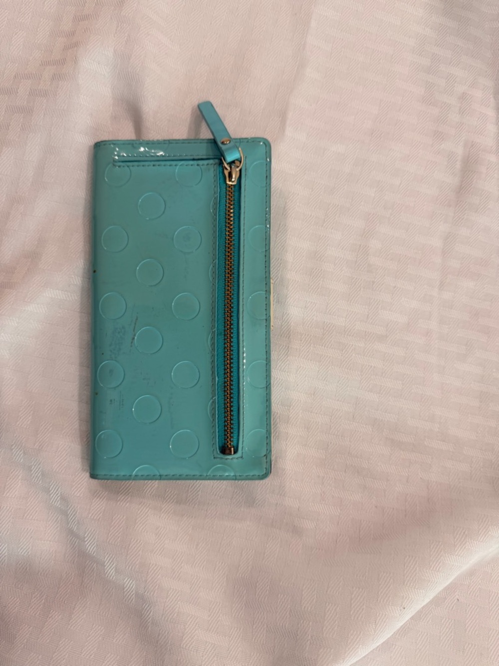 kate spade Turquoise Patent Polka Dot Zip Wallet